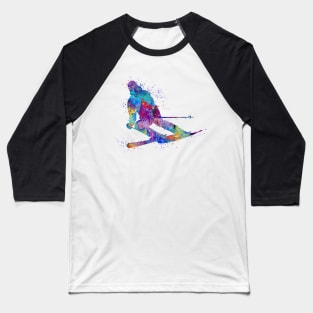 Boy Skiing Watercolor Gift Baseball T-Shirt